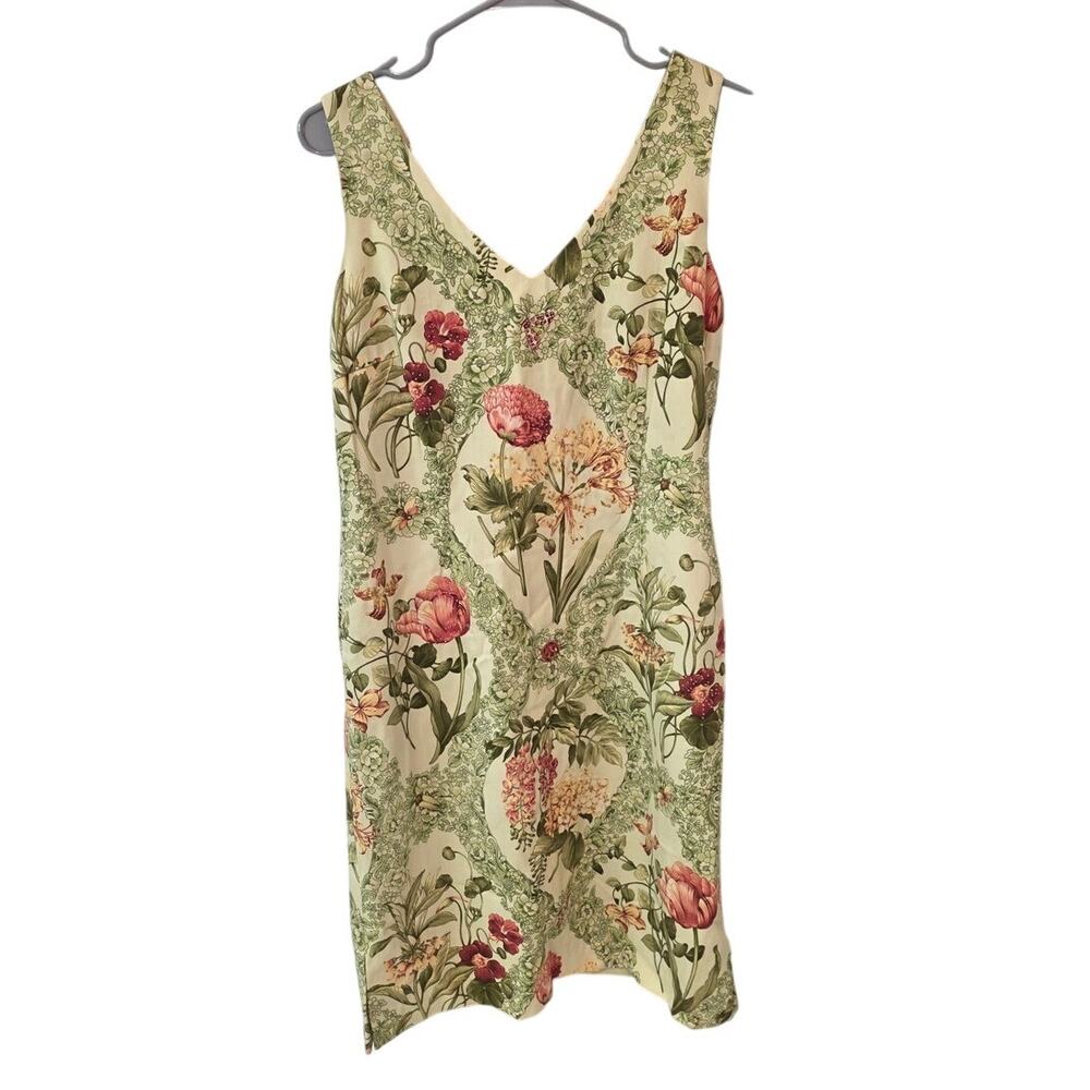 Talbots Sleeveless Yellow Floral Print Beaded Mini Dress - Size 12
